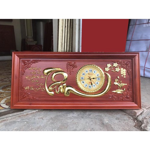 Đồng Hồ Treo Tường Tranh Gỗ Chữ Tâm Gỗ Hương 24K